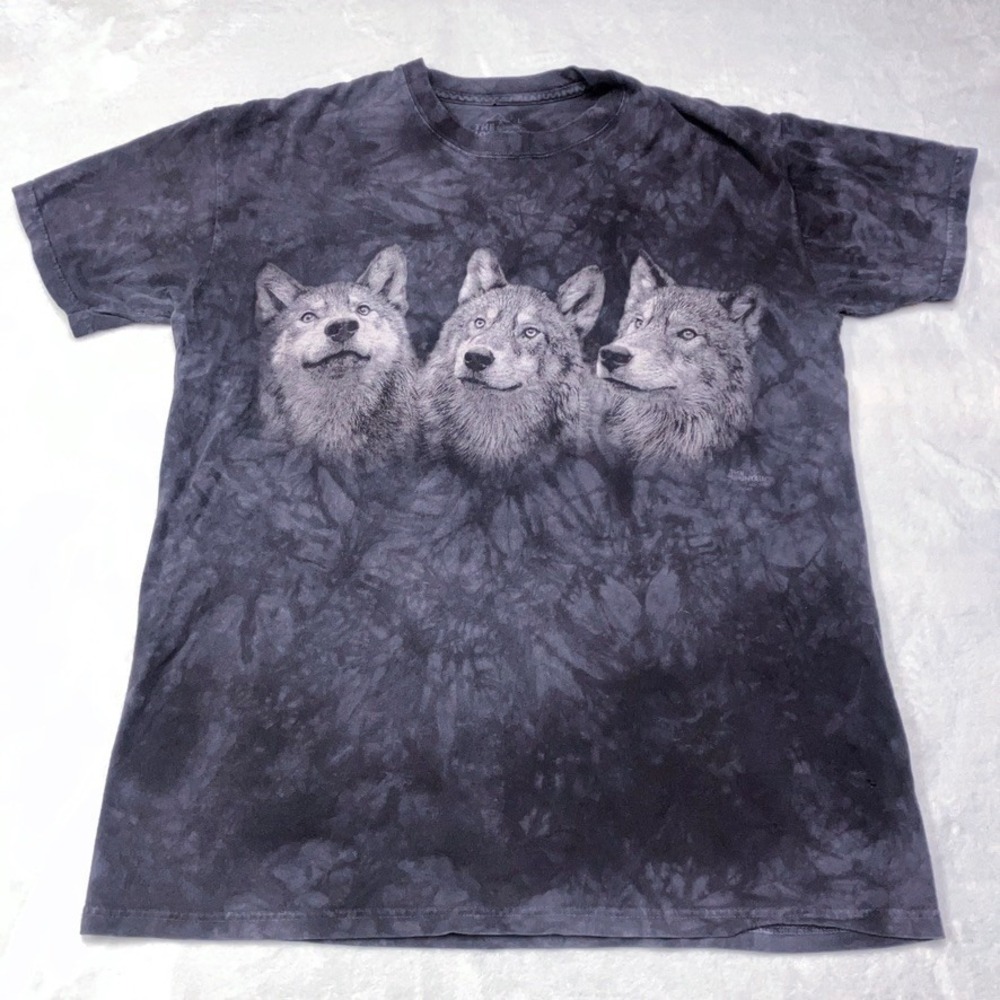 The Mountain 3 Three‎ Wolves T-Shirt Men's Large Animal Print Tie Dye 2015